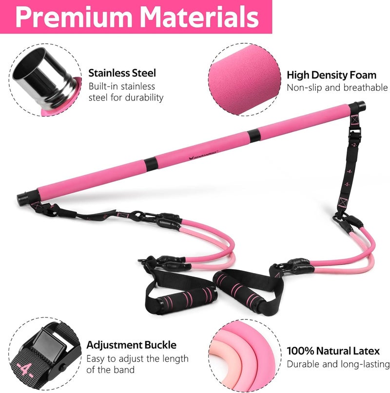 RENRANRING Pilates Bar Kit with Resistance Bands, Multifunctional Pilates Bar for Women & Men with Heavy-Duty Metal Adjustment Buckle, Pilates Home Equipment for Full BodyWorkouts - Image 2